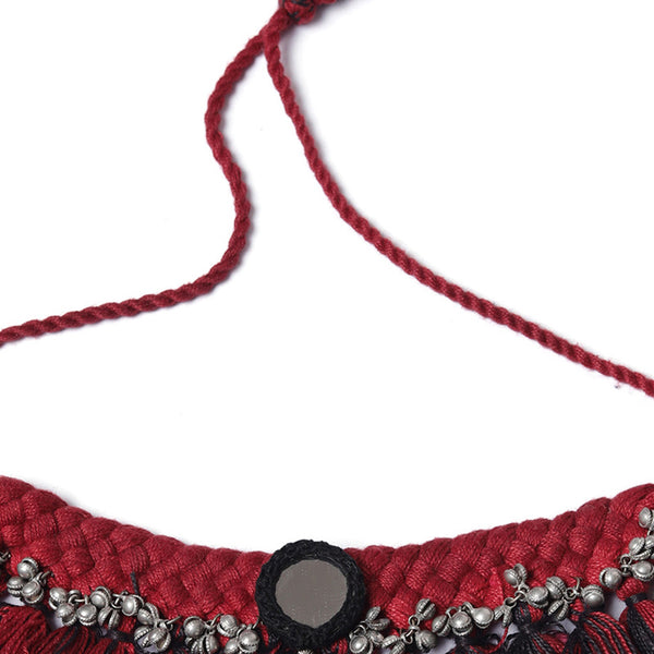 Handcrafted Choker Necklace | Braided Cotton Threads | Black & Maroon