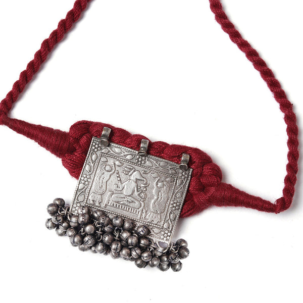 Choker Necklace | Cotton Threads & Ghungroos | Maroon