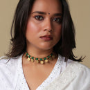 Brass Necklace for Women | Green & Golden | Cotton Thread