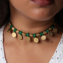 Brass Necklace for Women | Green & Golden | Cotton Thread