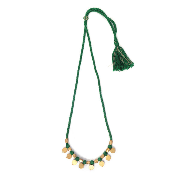 Brass Necklace for Women | Green & Golden | Cotton Thread