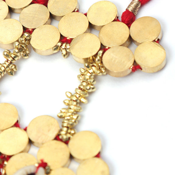 Brass Adjustable Necklace for Women | Red & Golden | Cotton Thread