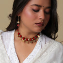 Brass Necklace for Women | Red & Golden | Cotton Thread