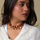 Brass Necklace for Women | Red & Golden | Cotton Thread