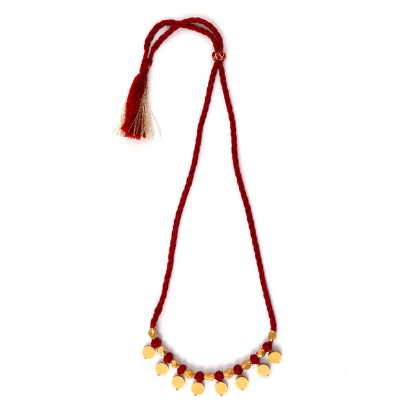 Brass Necklace for Women | Red & Golden | Cotton Thread