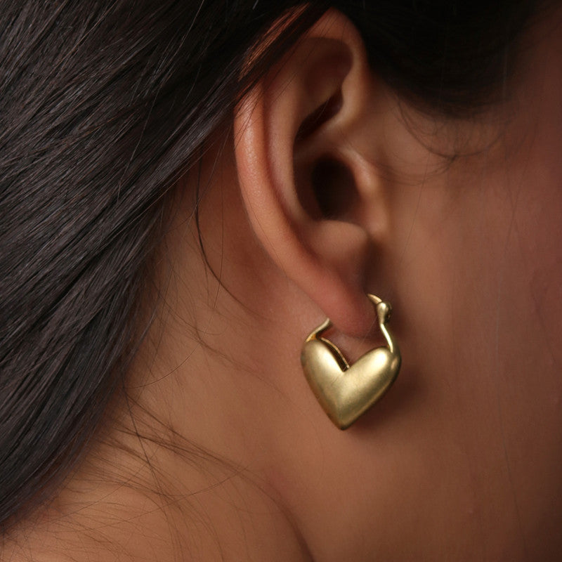 Brass Earrings for Women | Heart Shaped | Golden