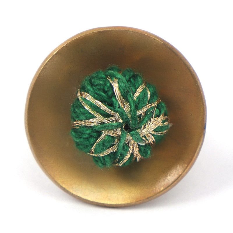 Brass Ring for Women | Green & Golden | Cotton Thread