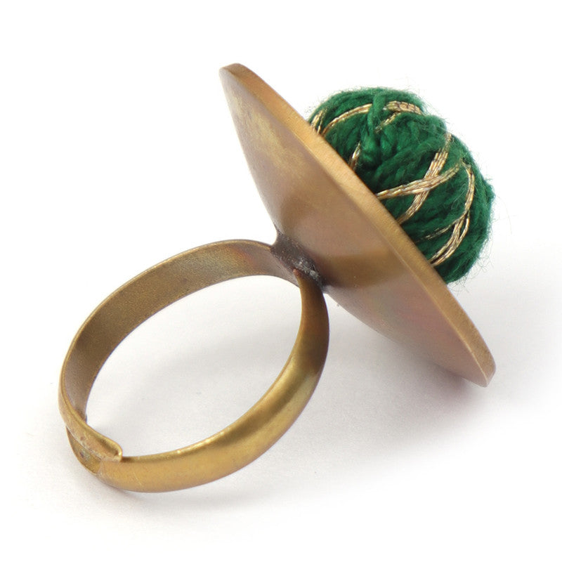 Brass Ring for Women | Green & Golden | Cotton Thread