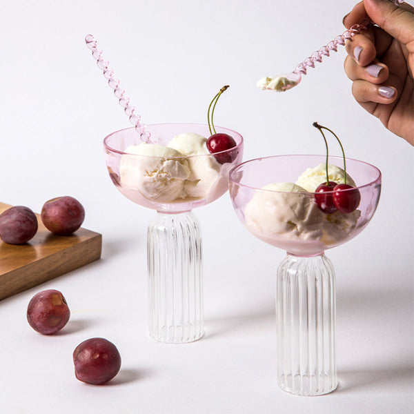 Glass Dessert Bowls with Roseate Glass | Pink | 240 ml | Set of 4