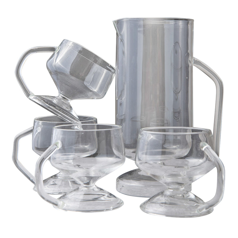 Glass Pitcher Jug and Mug Set | Transparent | Set of 5