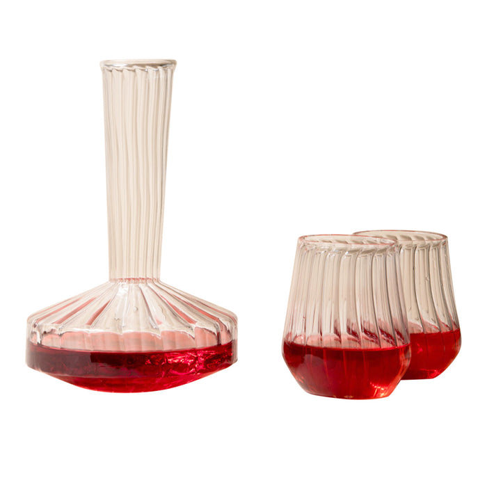 Glass Decanter with Glasses | Transparent | Set of 3