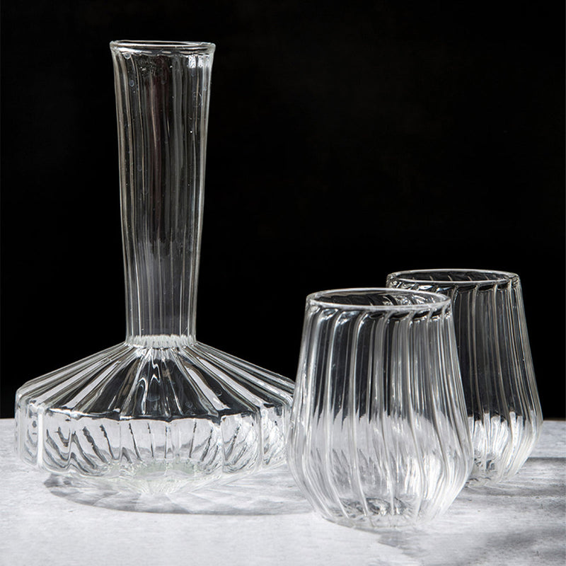 Glass Decanter with Glasses | Transparent | Set of 3