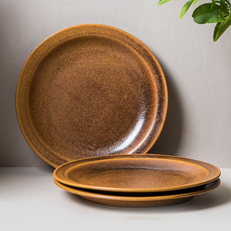 Ceramic Dinner Plates | Mustard Brown | | Set of 2