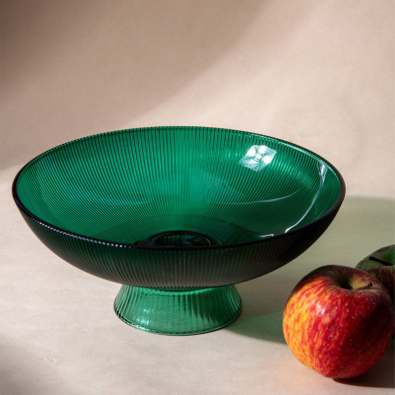 Glass Serving Bowl | Ribbed | Green | 1 L