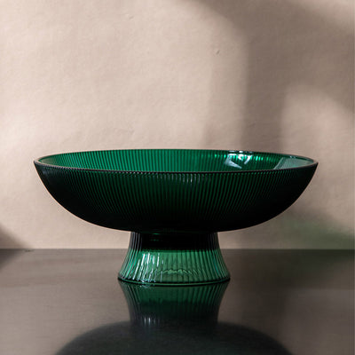 Glass Serving Bowl | Ribbed | Green | 1 L