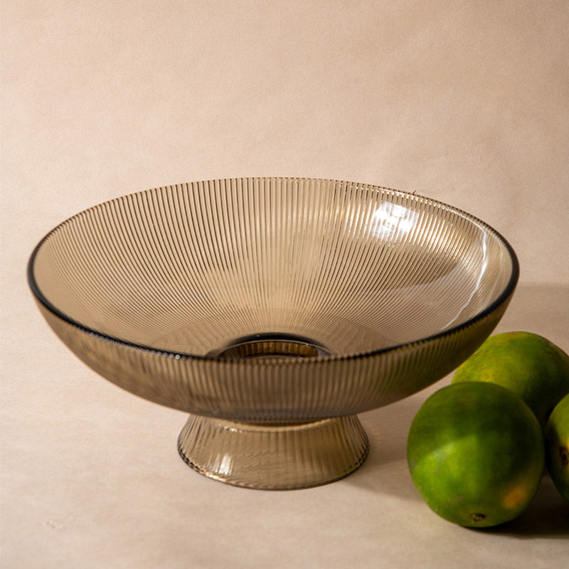 Glass Serving Bowl | Ribbed | Brown | 1 L