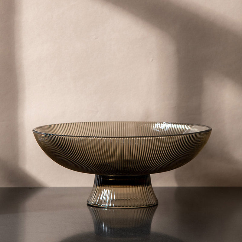 Glass Serving Bowl | Ribbed | Brown | 1 L