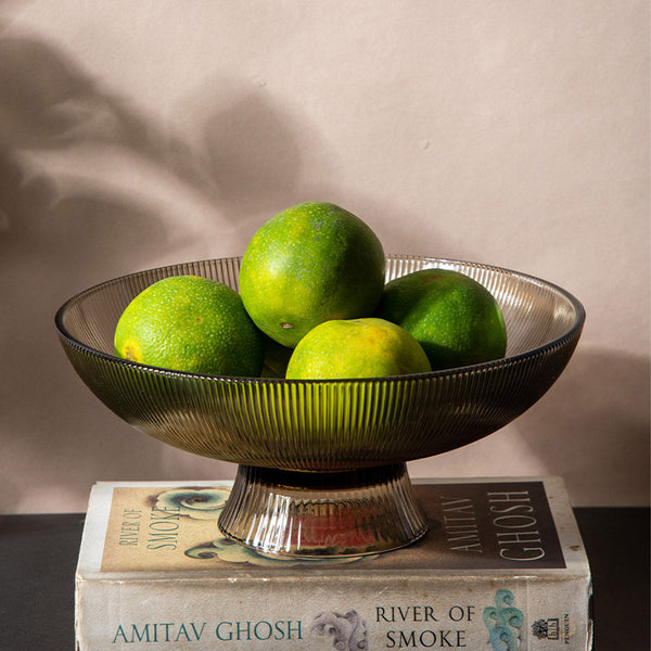 Glass Serving Bowl | Ribbed | Brown | 1 L