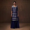 Chanderi Silk Women Kurta Set | Striped | Blue