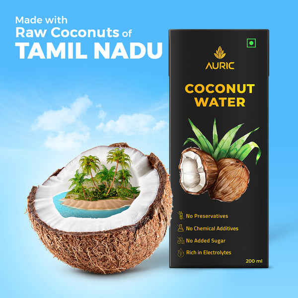 Auric Tender Coconut Water | No Added Sugar and Flavor | 200 ml | Pack of 27