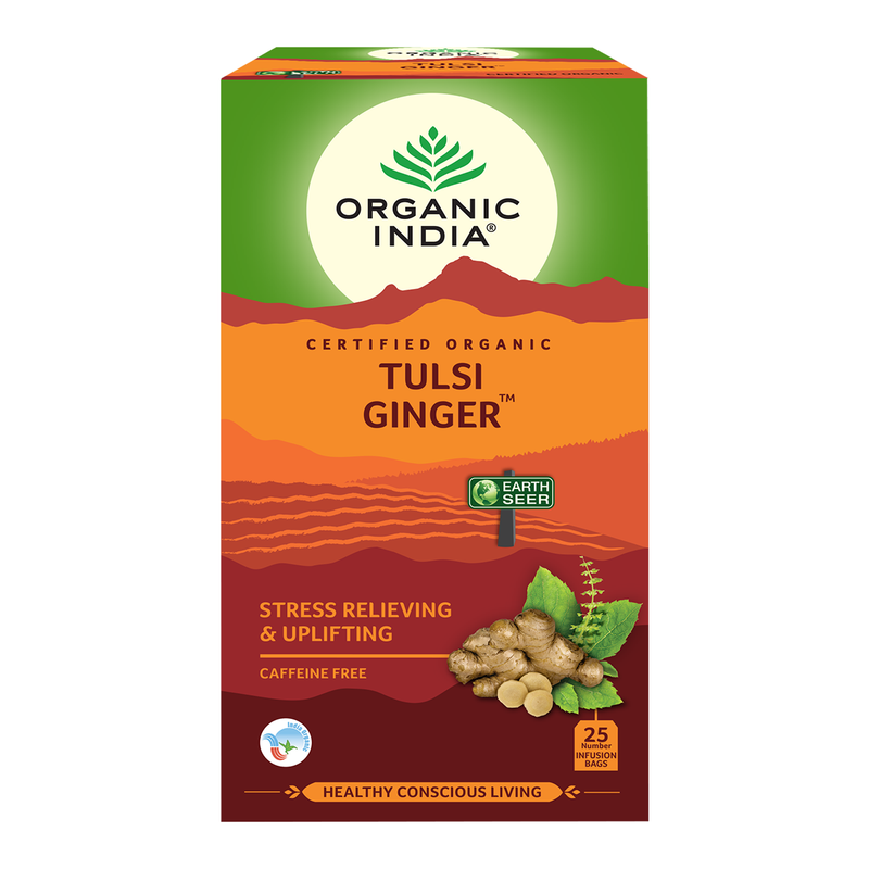 Organic India Tulsi Ginger | Improves Digestion & Metabolism | 25 Tea Bags