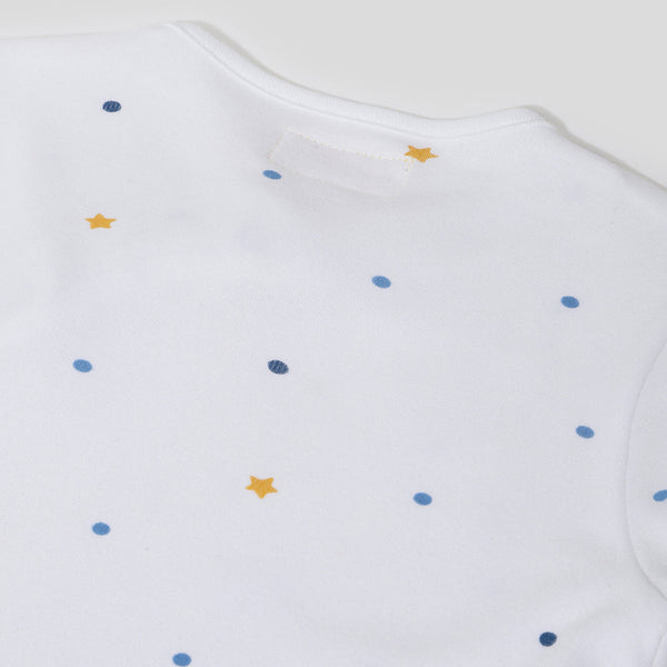 Cotton Baby Sleepsuit | Dot & Star Print | White