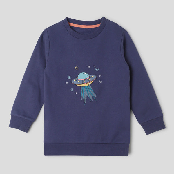 Cotton T-Shirt for Kids | Spaceship Design | Blue