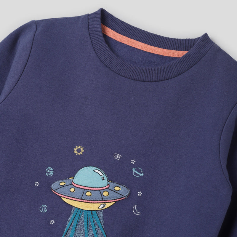 Cotton T-Shirt for Kids | Spaceship Design | Blue