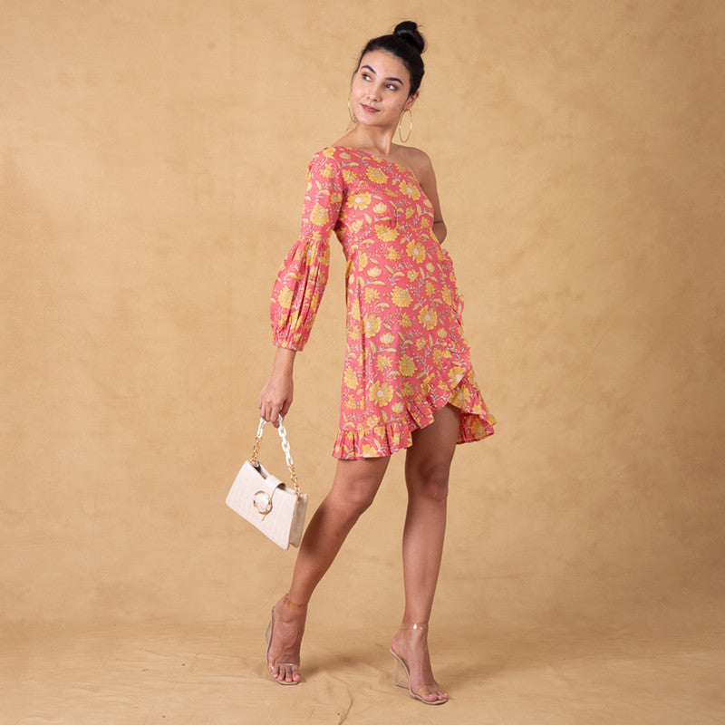 Cotton Mini Dress for Women | One Shoulder | Multicolour