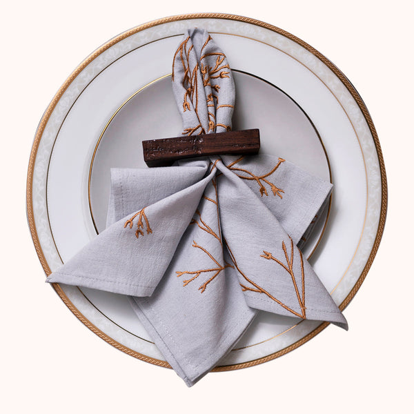 Cotton Table Napkins | Embroidered | Grey | Set of 2