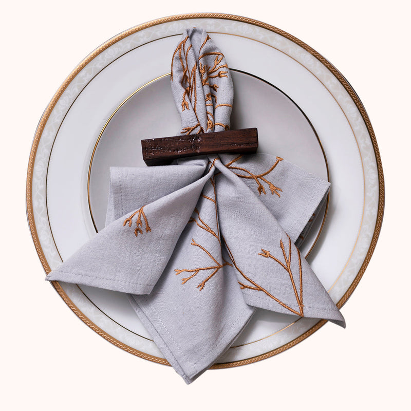 Cotton Table Napkins | Embroidered | Grey | Set of 2