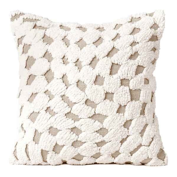 Cotton Throw Pillow Cover | Fur Design | Off-White & Beige