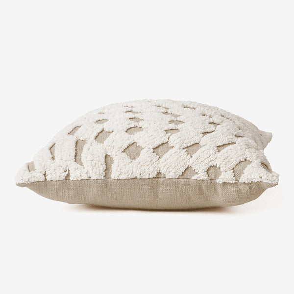 Cotton Throw Pillow Cover | Fur Design | Off-White & Beige