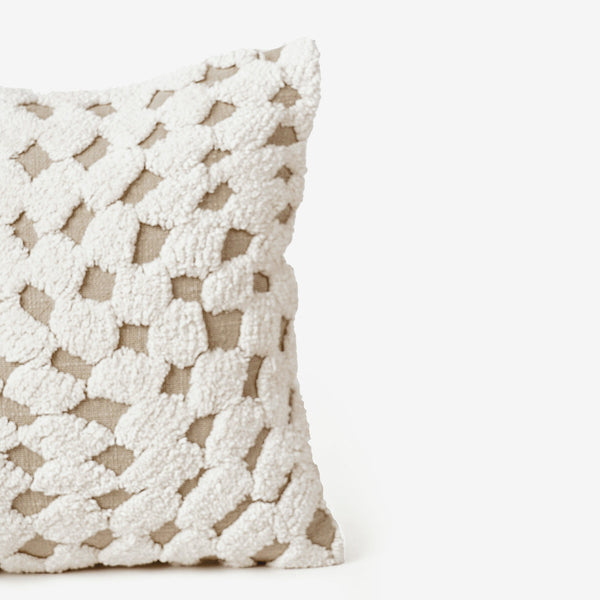 Cotton Throw Pillow Cover | Fur Design | Off-White & Beige