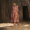 Cotton Embroidered Kurta Set | Block Printed | Brick Red