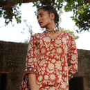 Cotton Embroidered Kurta Set | Block Printed | Brick Red