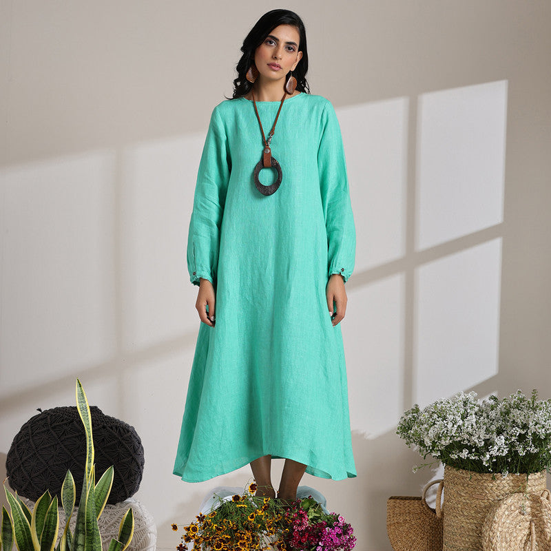 Women's Linen Midi Dress | Mint Green