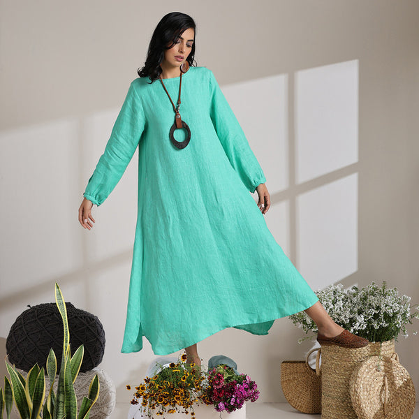 Women's Linen Midi Dress | Mint Green