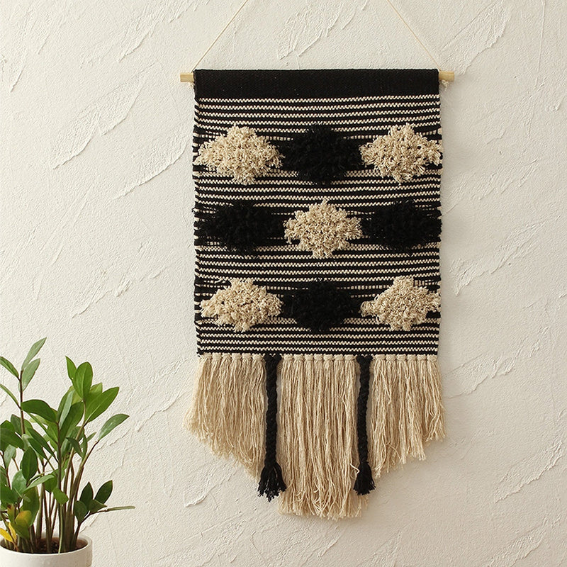 Cotton Wall Hanging | Woven Design | Black | 40 x 70 cm