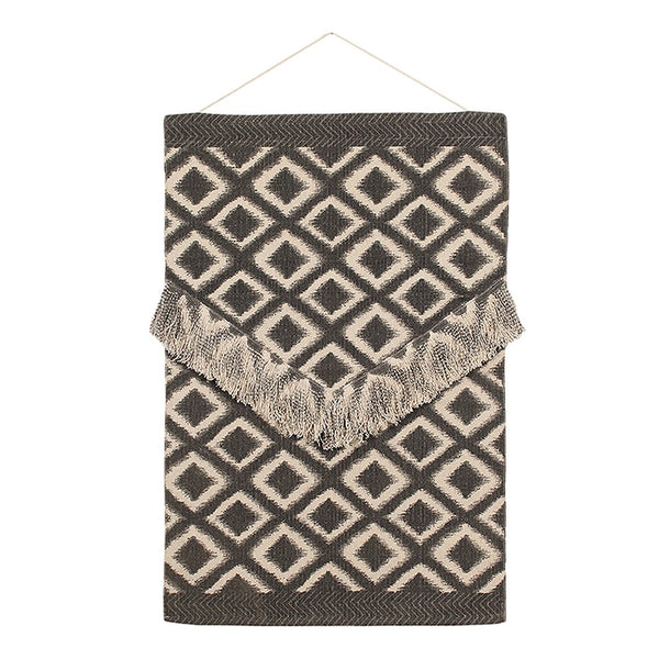 Cotton & Cane Wall Hanging | Woven Design | Grey | 38 x 19 cm