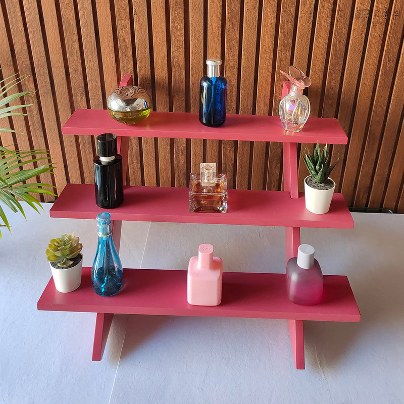 Wooden Organiser Rack | for Display & Bookshelf | Pink | 15 cm