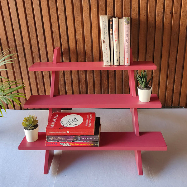 Wooden Organiser Rack | for Display & Bookshelf | Pink | 15 cm
