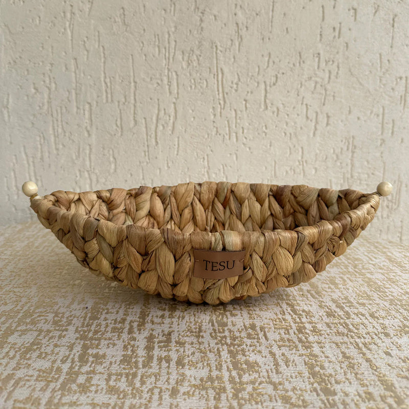 Water Hyacinth Storage Basket | Boat Shape | Brown | 35 cm