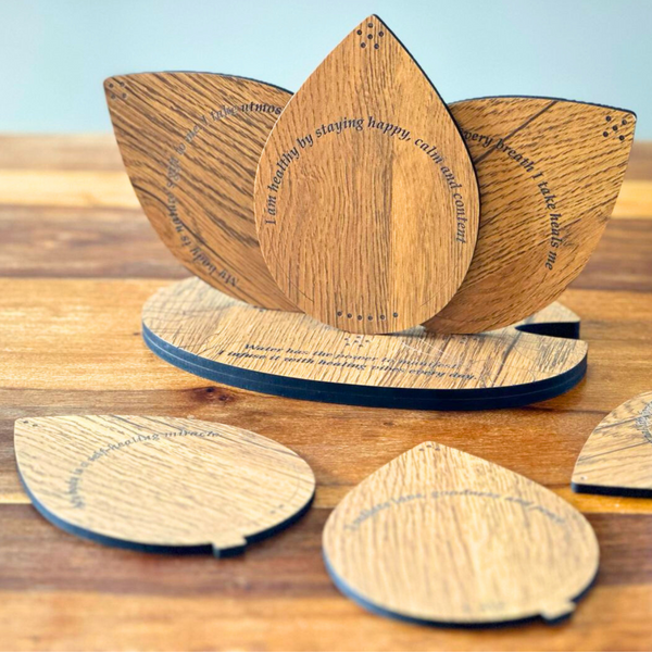 Wooden Affirmation Coasters | Lotus Design | Brown | Set of 6