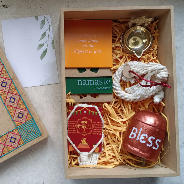 Festive Gift Box | Soy Wax Diya | Brass Diya | Coasters