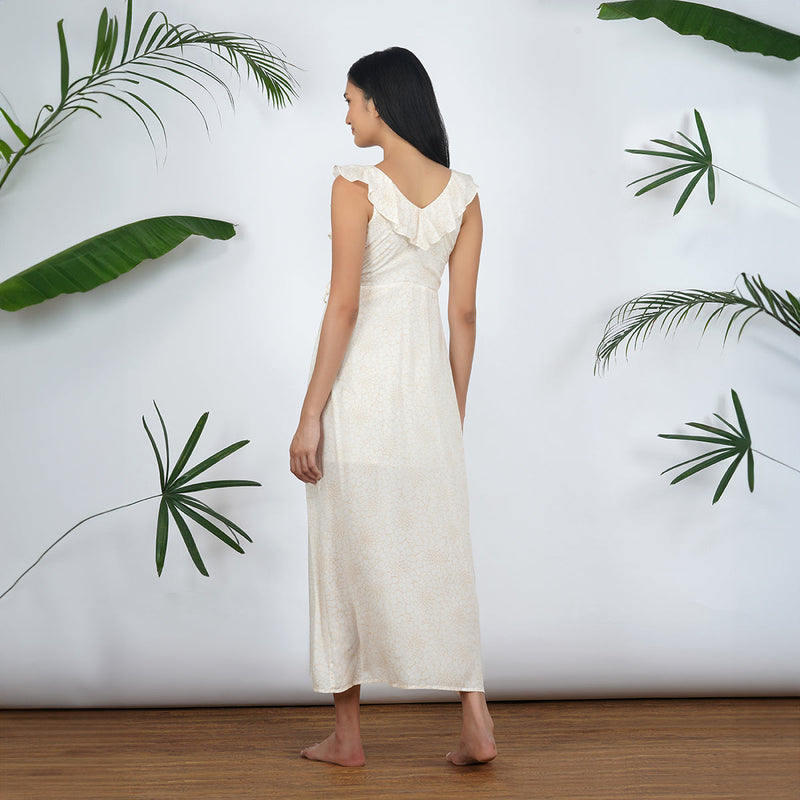 Cotton Modal Slit Dress For Women | Handprinted | Salmon Sand