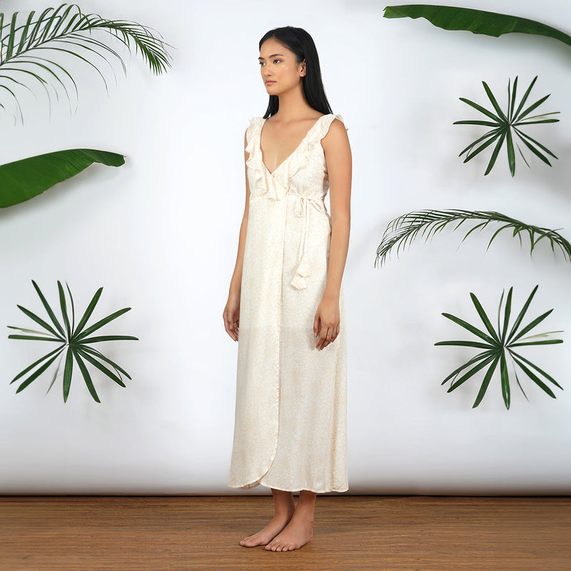 Cotton Modal Slit Dress For Women | Handprinted | Salmon Sand