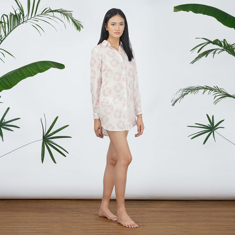 Modal Shirt Dress For Women | Hibiscus Handprinted