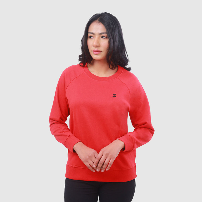 Recycled Cotton Sweatshirt for Women | Crew Neck | Red