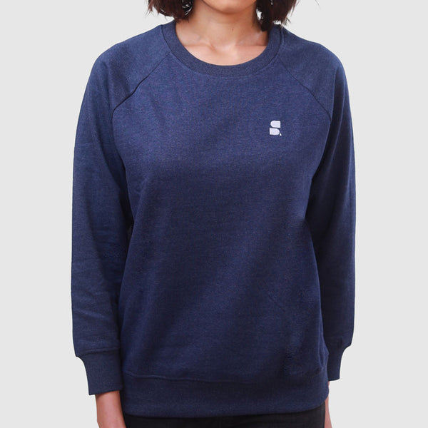 Recycled Cotton Sweatshirt for Women | Crew Neck | Blue